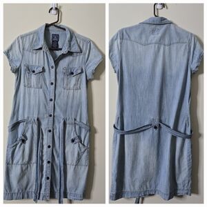 Lucky Brand Cotton Denim Romper Mini Short Sleeve Shirt Dress With Belt Size S